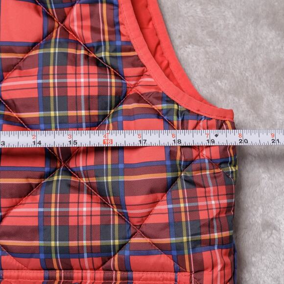 J. Crew Tartan Print Snap Pockets Red Blue Plaid Puffer Vest Womens Size M - Picture 5 of 14